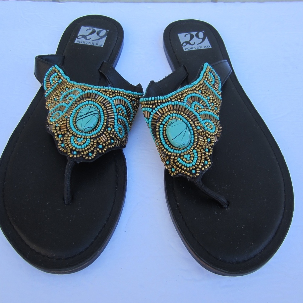 29 Porter Rd Flip‎ Flop Womens size 10 Stones Beaded Jeweled BOHO Beach Vacation